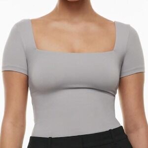 Aritzia Contour Original Square Neck Hip T Shirt Grey Short Sleeve Bodycon